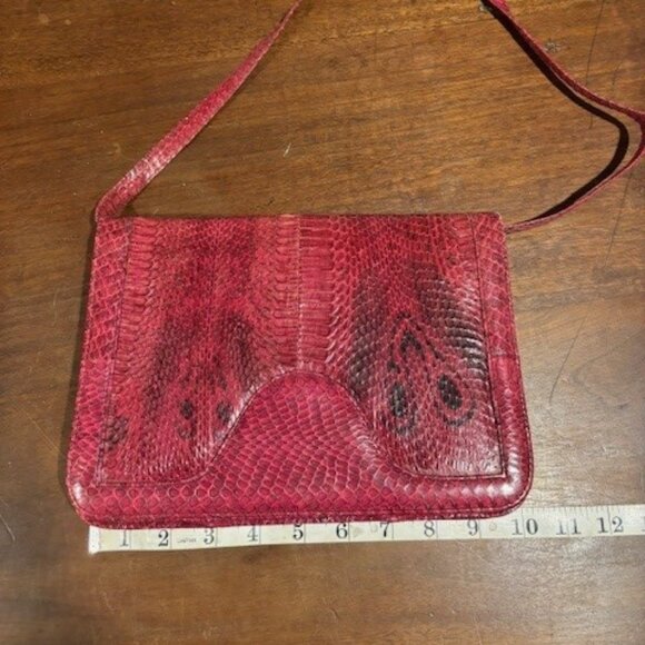 Unused, Vintage, Pink Dyed Snakeskin Suede Interior Shoulder Purse - Picture 3 of 6
